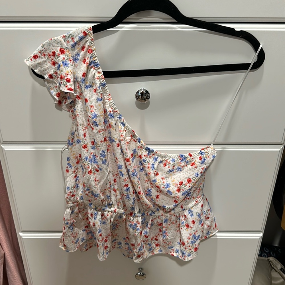 White off shoulder floral blouse Pink Rose (L)